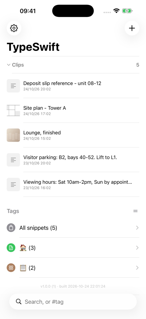 Clip history on iPhone with pinned clips on top.