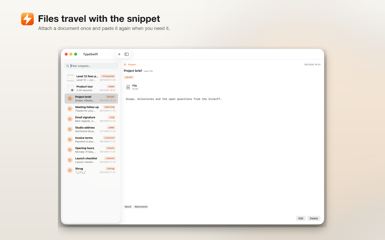 A document attached to a snippet.